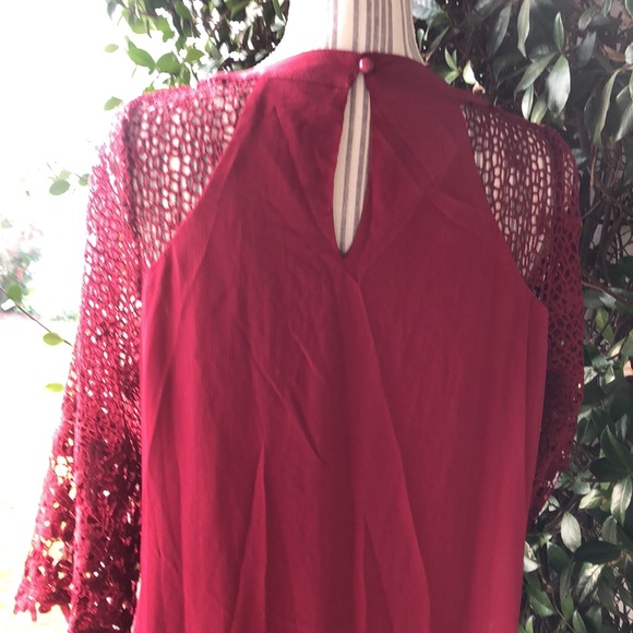 Burgundy wine 🍷 color dress with embroidered 3/4 sleeves - Picture 6 of 15